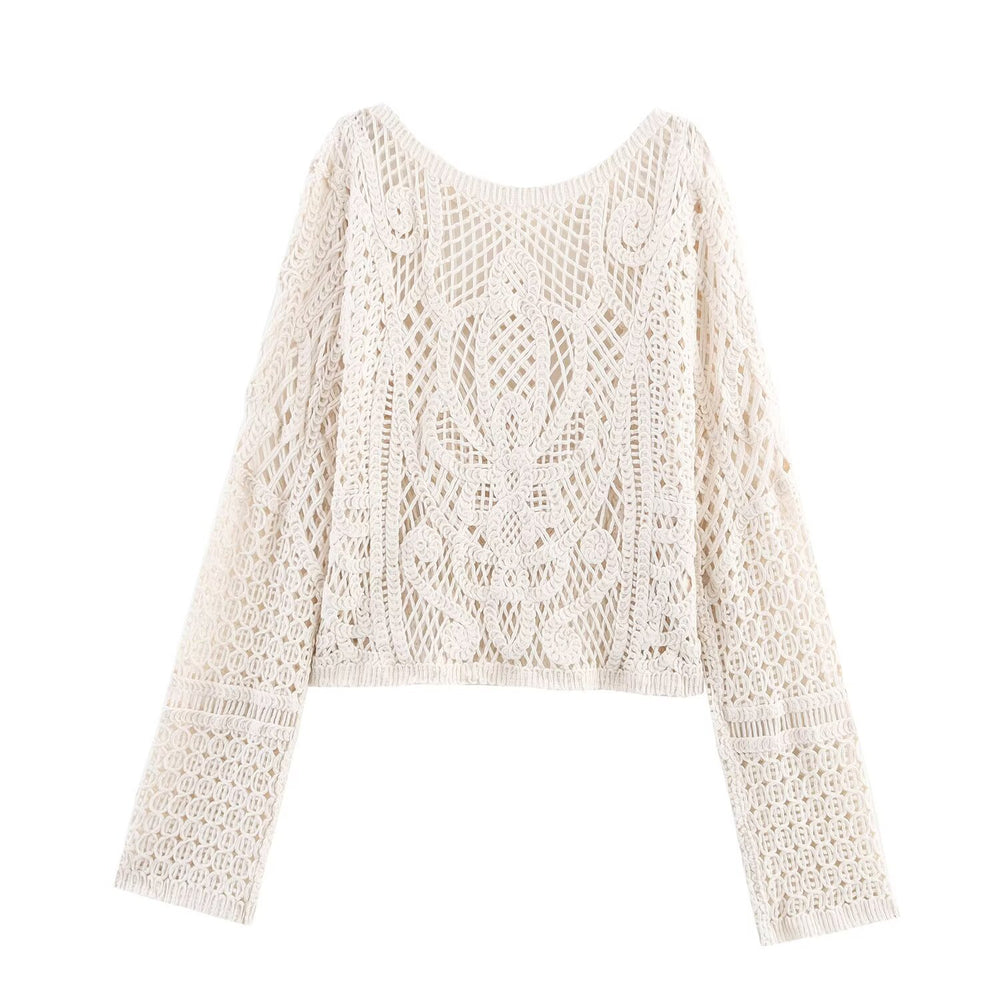 Damen handgehäkelter Cropped Pullover Fudus