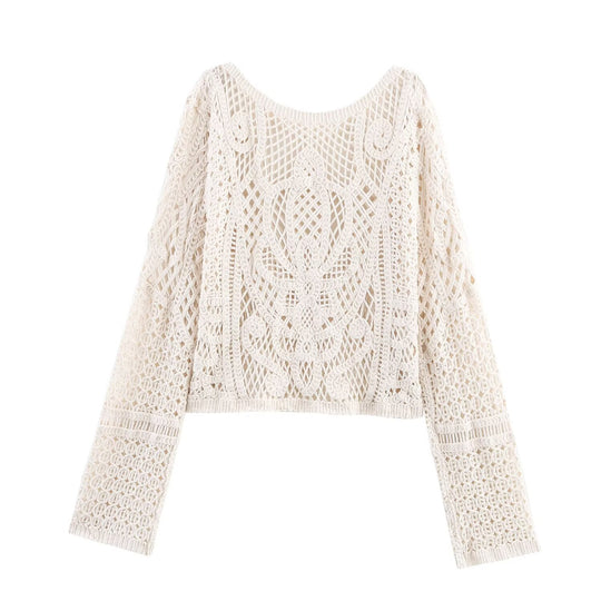 Damen handgehäkelter Cropped Pullover Fudus