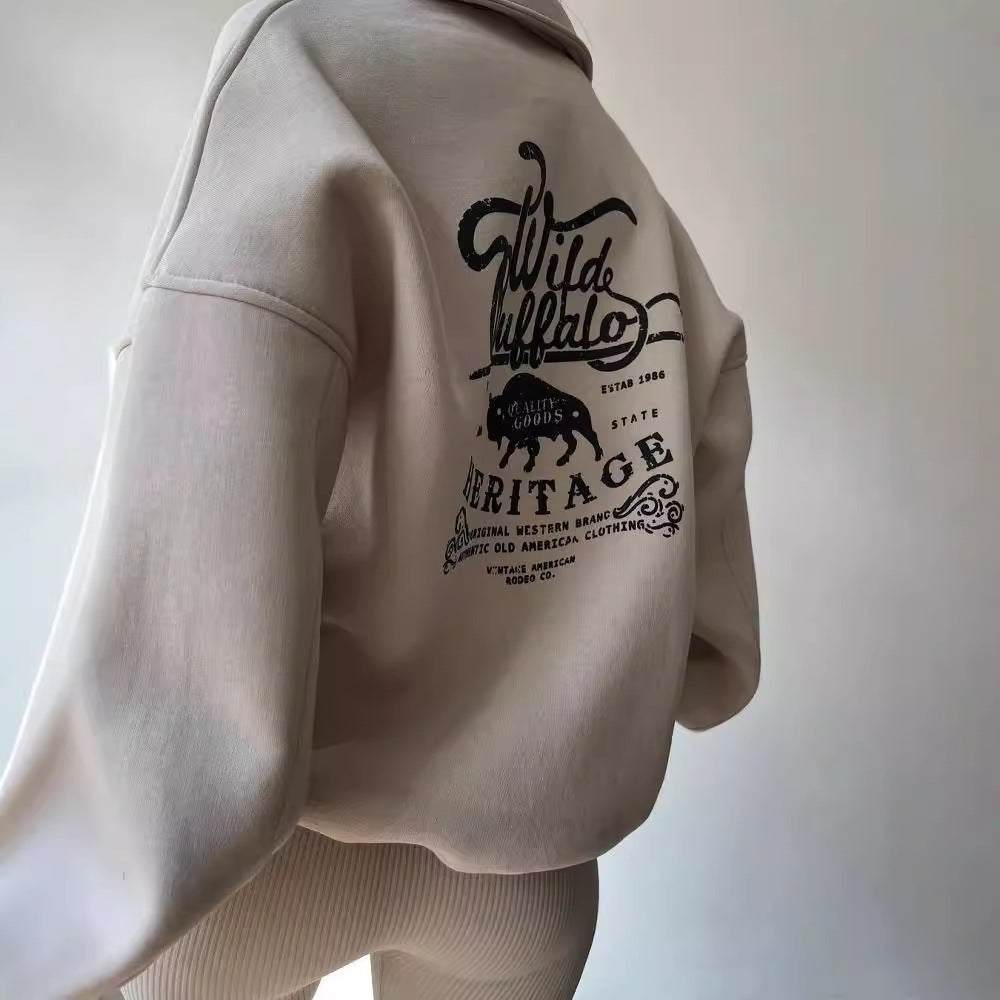 Damen Hoodie-Pullover mit hohem Kragen und Reißverschluss Fudus