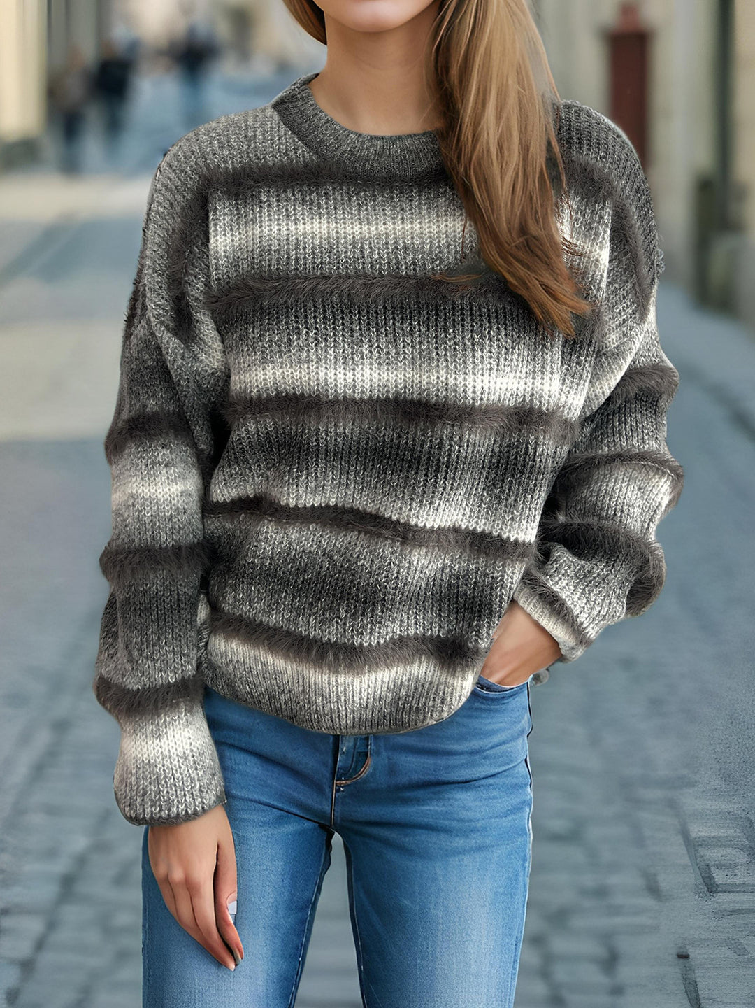 Damen kuscheliger Strickpullover mit Flair Fudus