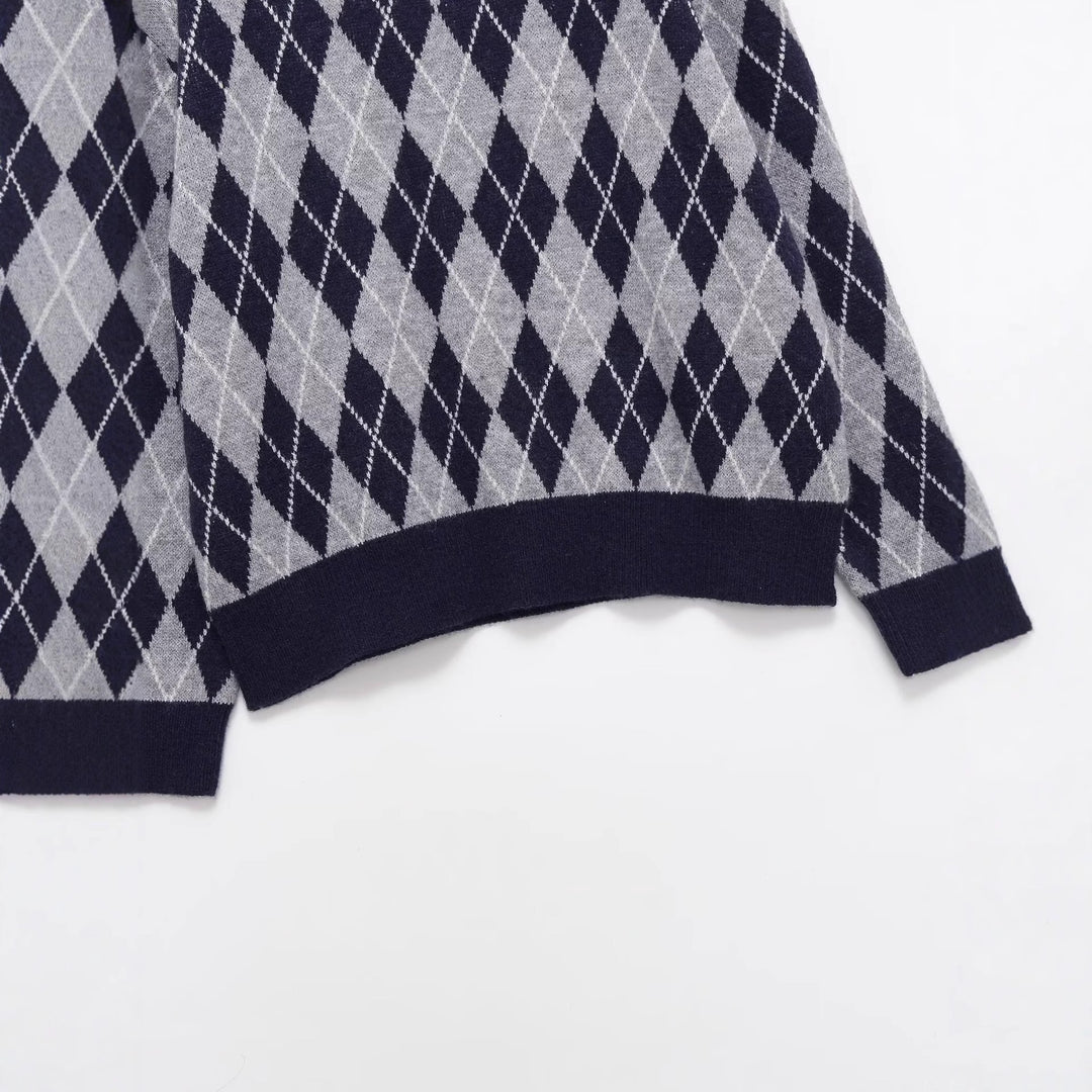 Damen klassischer V-Ausschnitt Pullover im Rautenmuster Fudus