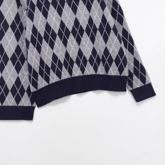 Damen klassischer V-Ausschnitt Pullover im Rautenmuster Fudus