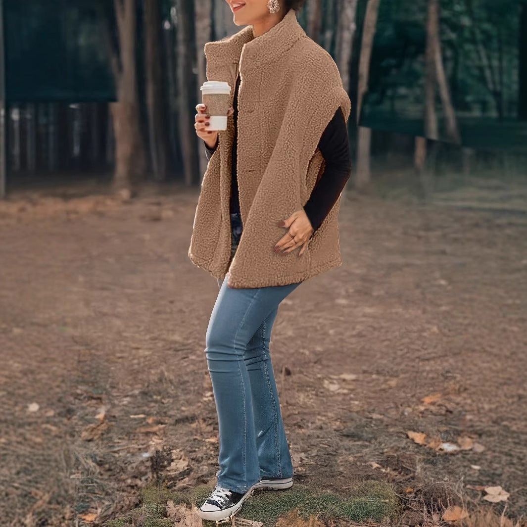 Damen kuschelige Teddy-Weste mit Kapuze Fudus