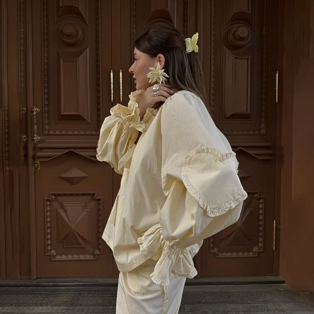 Damen lässige Bluse mit Rüschendetails und tailliertem Schnitt Fudus