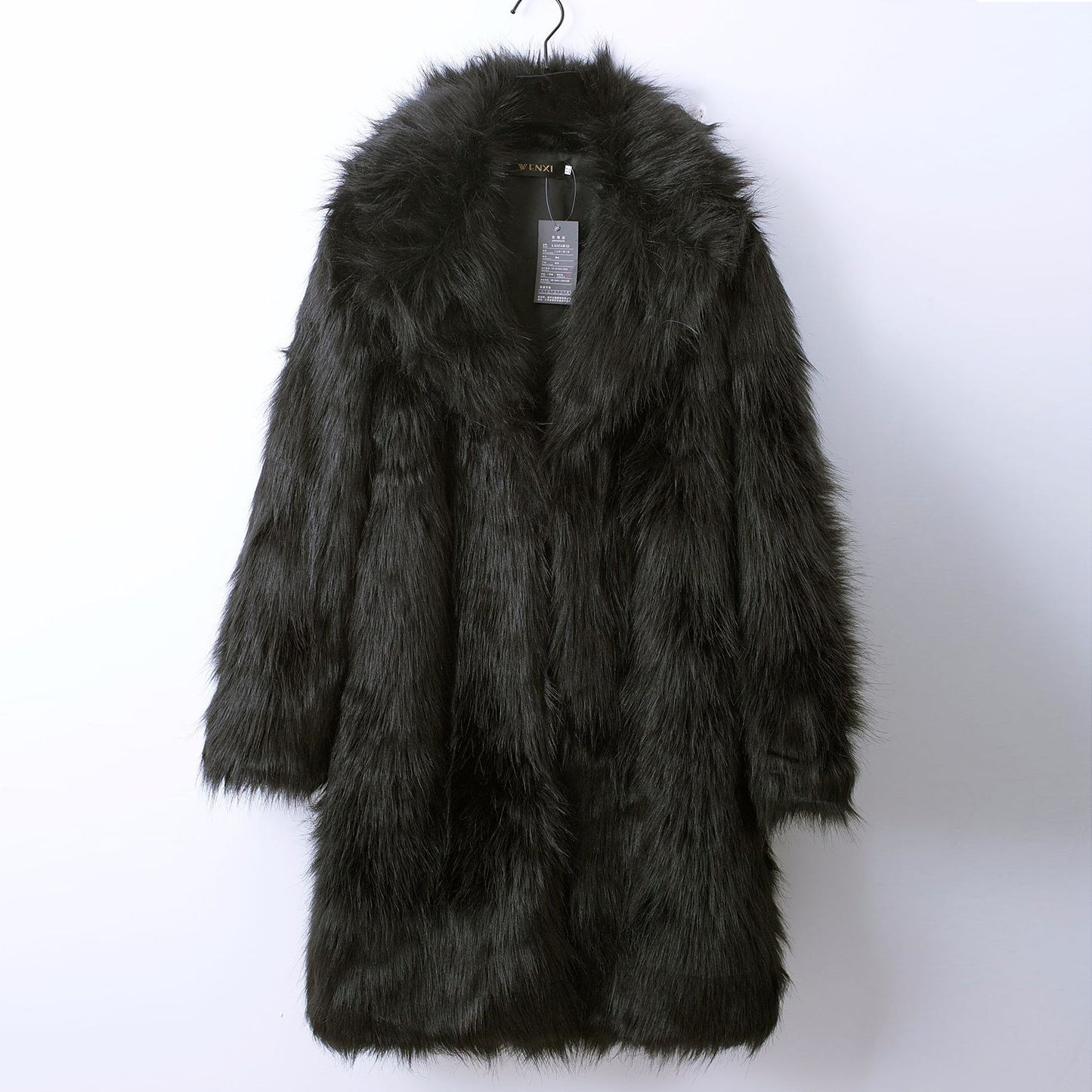 Damen Luxuriöser Kunstpelz-Mantel mit breitem Revers Fudus