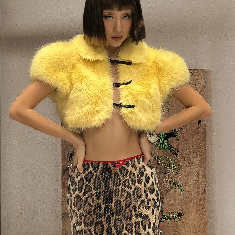 Damen Kürzer Kunstpelzmantel Fudus