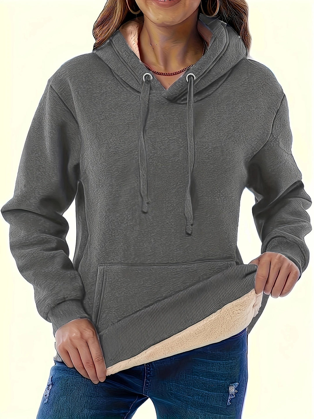 Damen kuscheliger Fleece-Hoodie mit doppellagigem Kragen Fudus