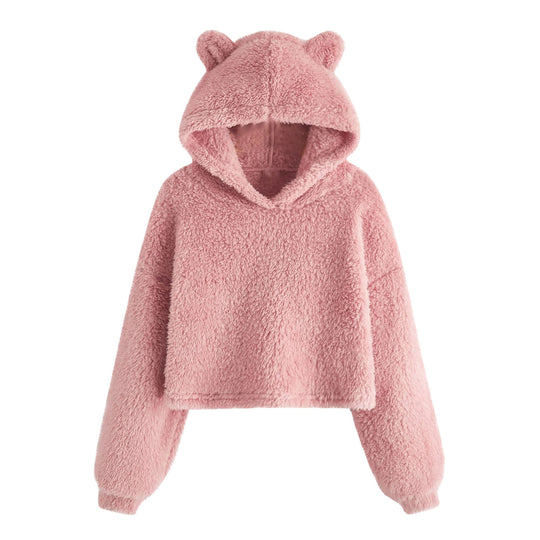 Damen Kuscheliger Fleece Hoodie mit Bärenohren Fudus