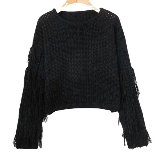 Damen Kuscheliger Pullover mit Fransendetails Fudus