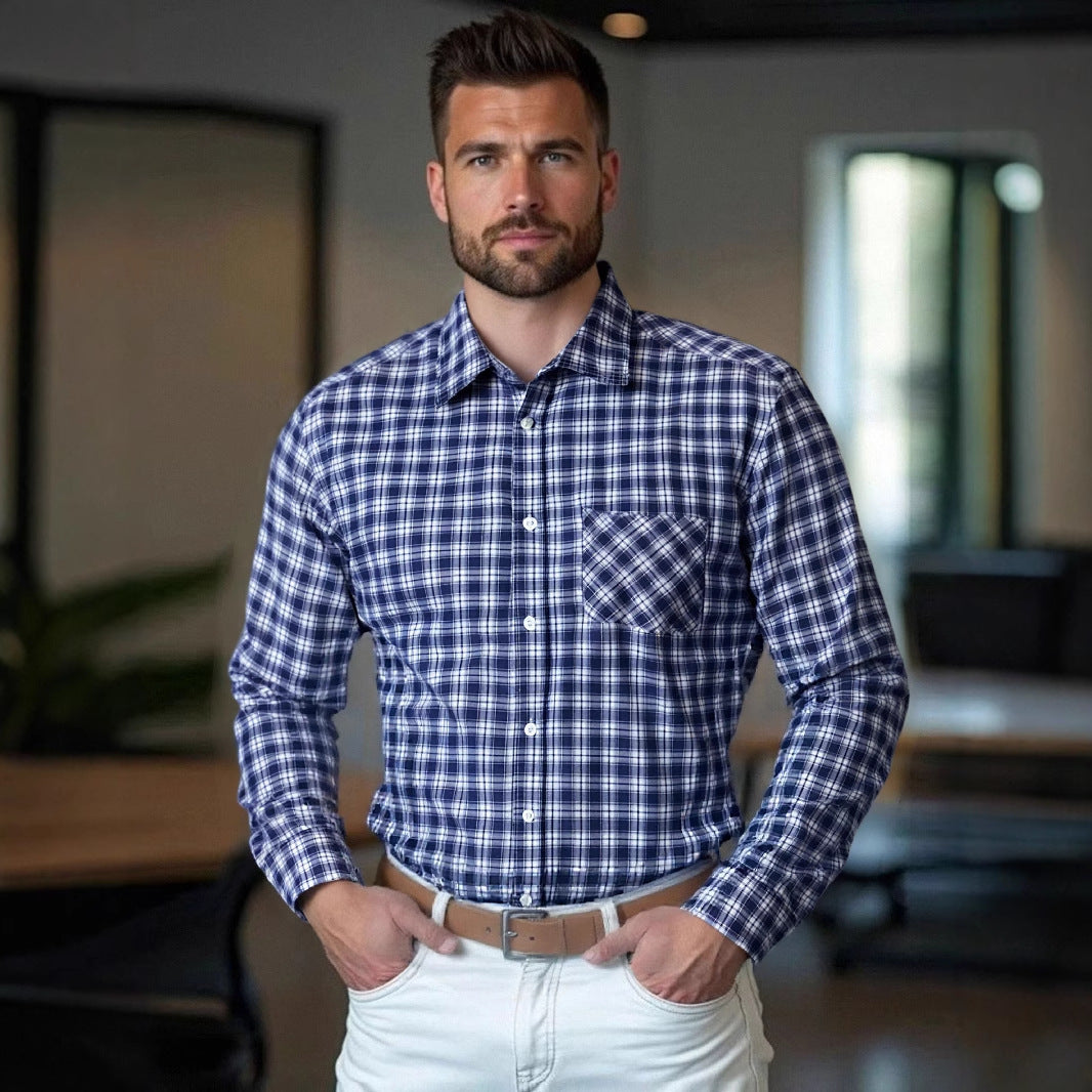 Herren modernes Karohemd mit Brusttasche und bequemer Passform Fudus