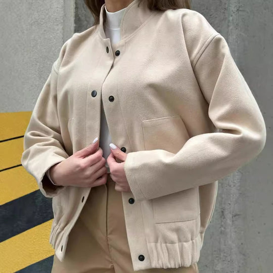 Damen lässige Collegejacke mit Knopfverschluss und Taschen Fudus