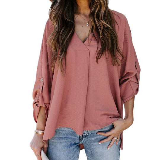 Damen lässige Bluse mit V-Ausschnitt Fudus