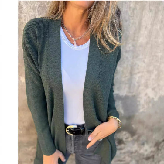 Damen Langstrickjacke mit praktischen Taschen und elegantem V-Ausschnitt Fudus