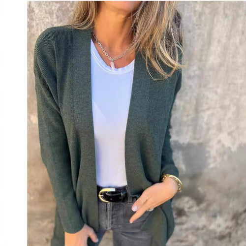 Damen Langstrickjacke mit praktischen Taschen und elegantem V-Ausschnitt Fudus