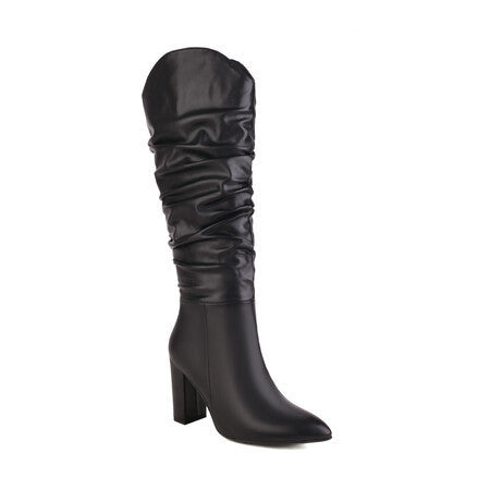 Damen Hohe Stiefel mit raffiniertem Falten-Design Fudus