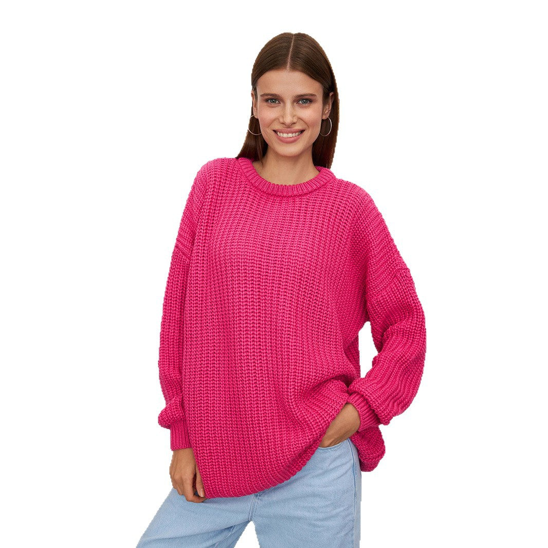 Damen Grobstrickpullover mit lässigem Schnitt und weitem Kragen Fudus