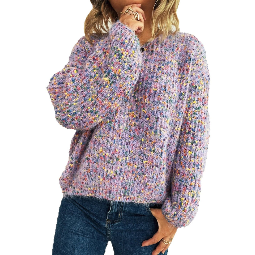 Damen komfortabler Strickpullover mit buntem Strukturmuster und weit geschnittenen Ärmeln Fudus