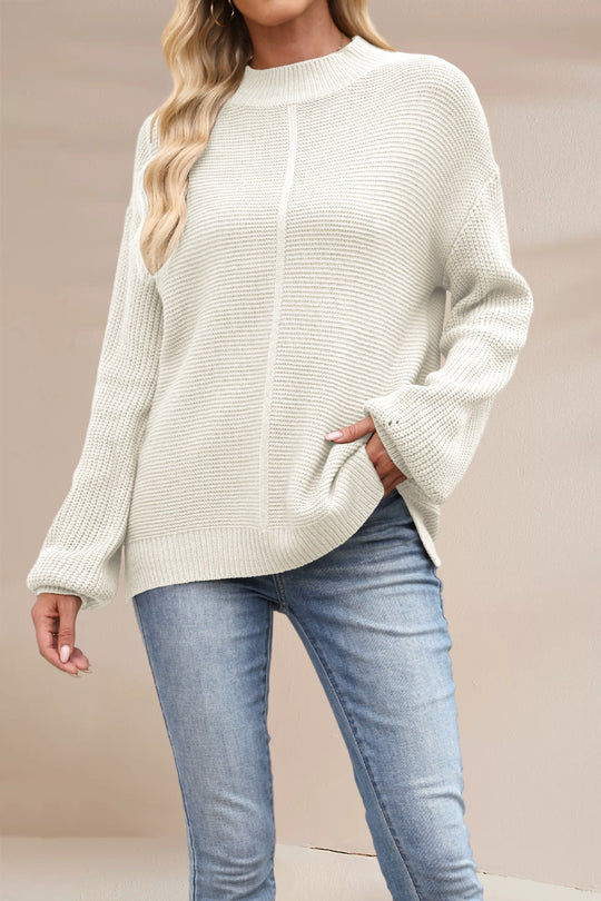Damen Grobstrickpullover mit überschnittenen Schultern Fudus