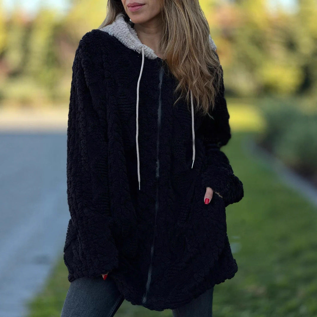 Damen Kuscheljacke aus weichem Teddy-Fleece mit Reißverschluss Fudus