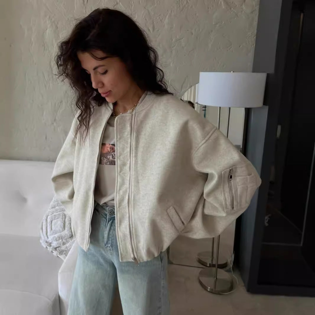 Damen lässige Bomberjacke mit gestepptem Design und praktischen Taschen Fudus
