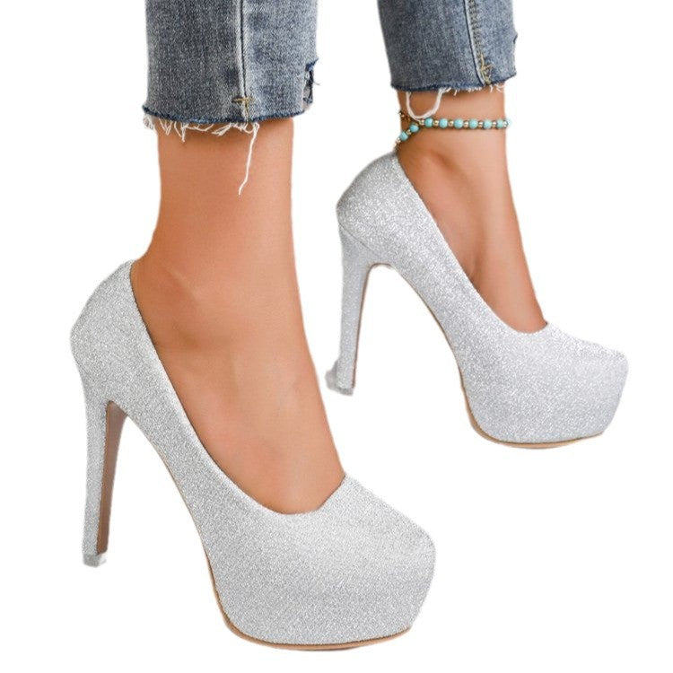Damen High-Heel Pumps mit funkelndem Glitzer und bequemer Plateau-Sohle