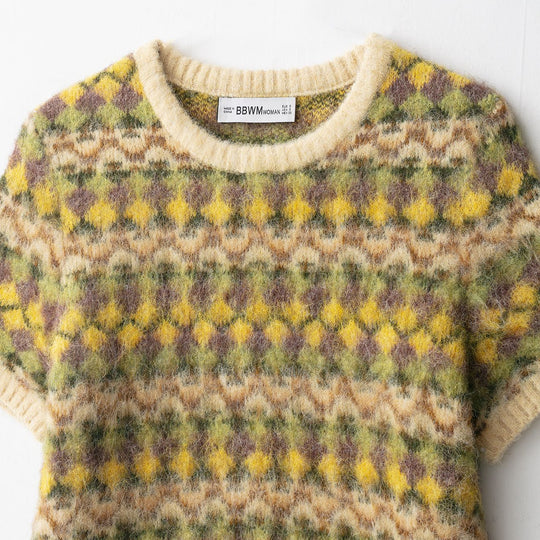 Damen kurzärmliges Strickoberteil mit grafischem Muster Fudus