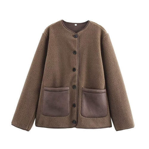 Damen kuschelige Fleecejacke mit großen Taschen Fudus