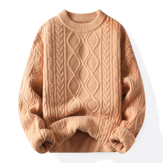 Damen Grobstrickpullover mit zeitgemäßem Zopfmuster und klassischem Rundhalsausschnitt Fudus
