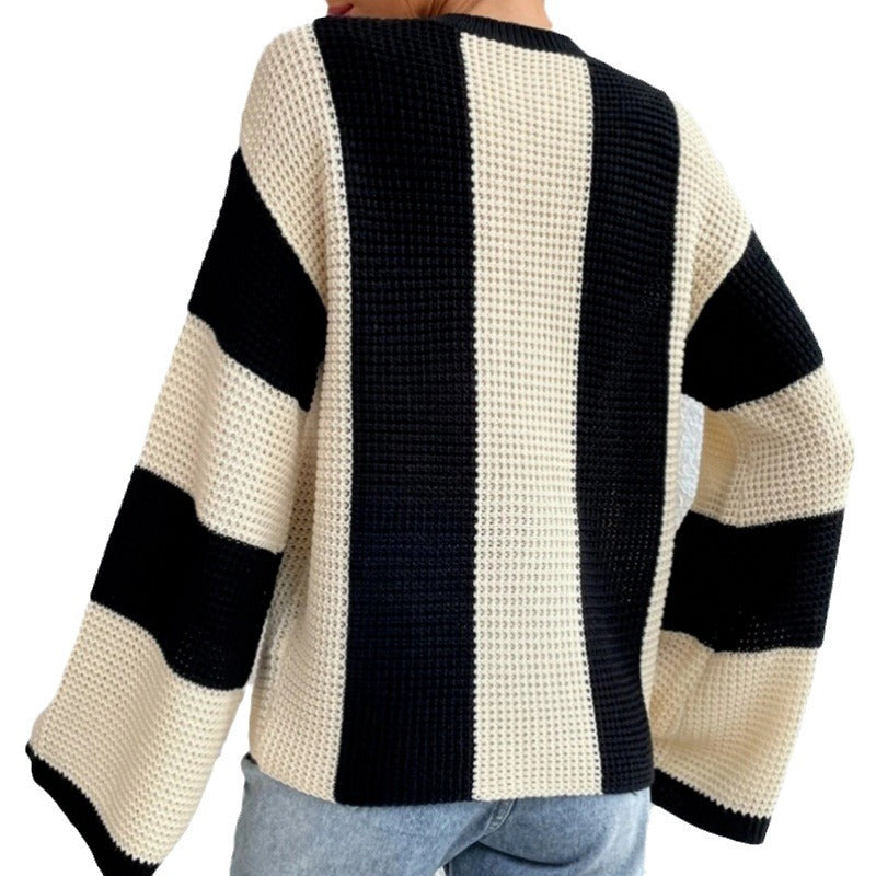 Damen Grobstrickpullover mit weitem Schnitt und Blockstreifen Fudus