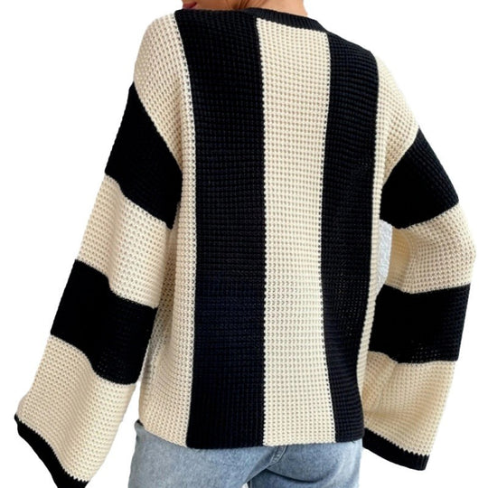 Damen Grobstrickpullover mit weitem Schnitt und Blockstreifen Fudus