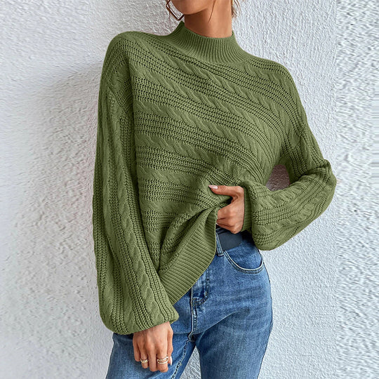 Damen Grobstrickpullover mit hohem Kragen und lässigem Schnitt Fudus