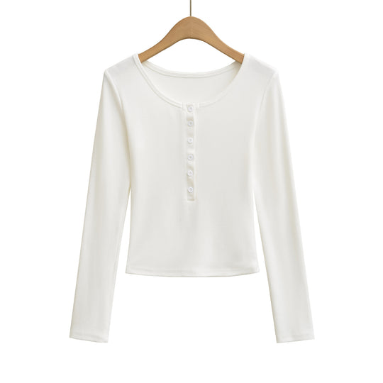 Damen Langarmoberteil mit knöpfbarem Ausschnitt und lässigem Schnitt Fudus