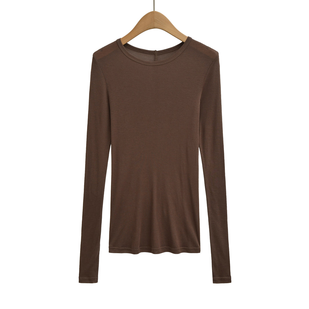 Damen langärmliges Basictop mit raffinierten Rüschendetails Fudus