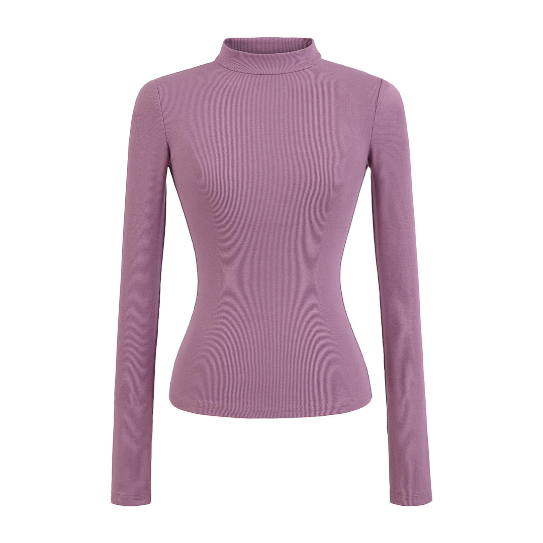 Damen langärmliges Rippoberteil mit hohem Kragen Fudus
