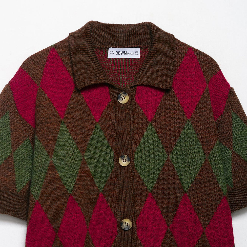 Damen kurzärmliger Jacquard-Cardigan Fudus