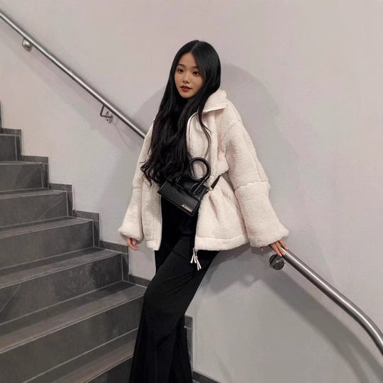 Damen kuschelige Fleecejacke mit hohem Kragen Fudus