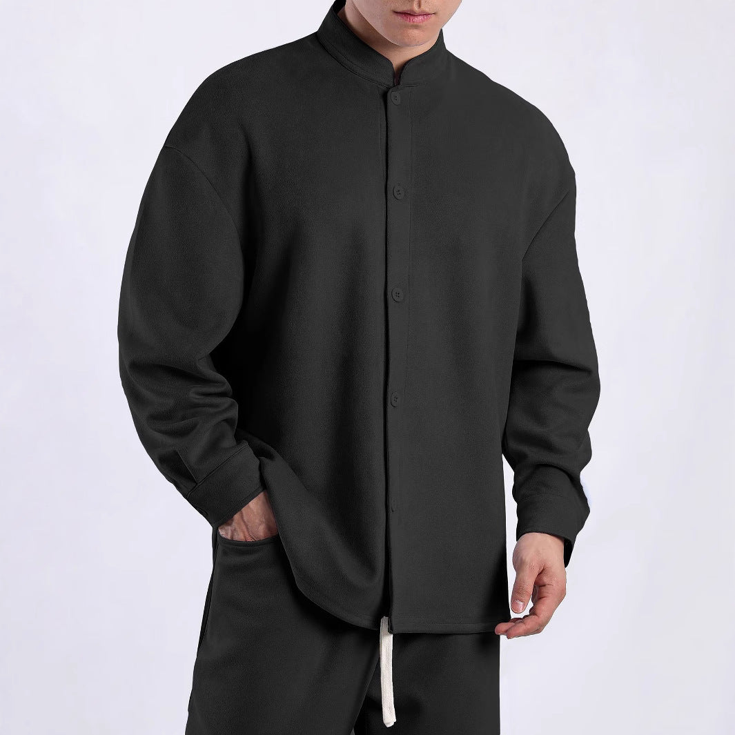 Damen Langarmbluse mit schimmerndem Stoff und modernem Stehkragen Fudus