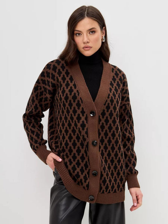 Damen Grobstrickjacke mit modernem Leopardenmuster Fudus