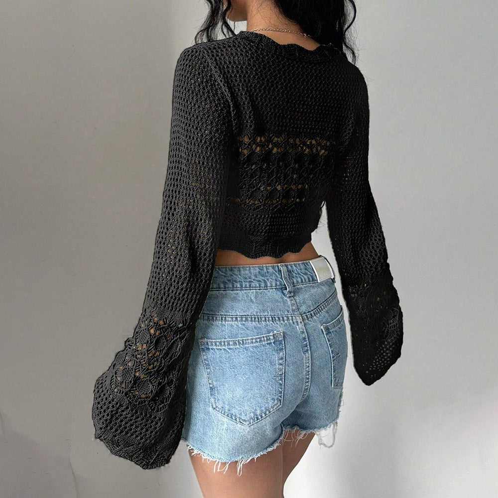 Damen Häkel-Cardigan mit elegantem Schnitt und langen Ärmeln Fudus