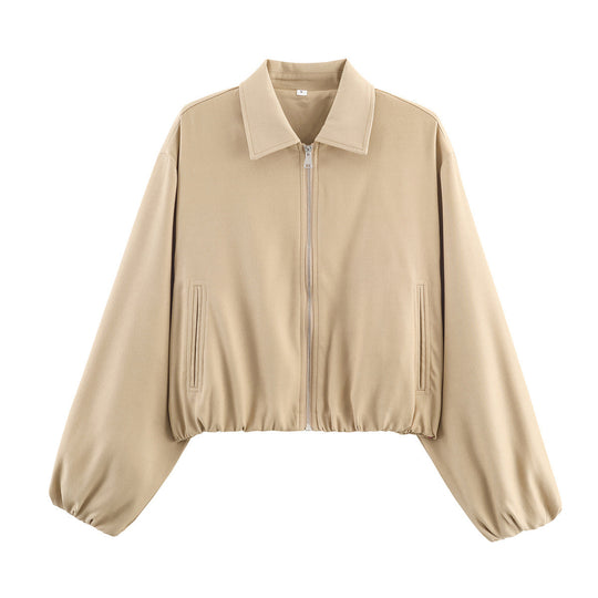 Damen lässige Blousonjacke mit elastischem Bund und praktischen Taschen Fudus