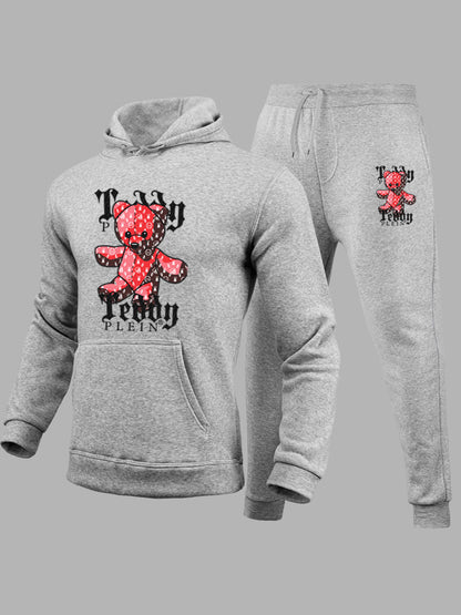 Damen Hoodie und Jogginghose Set mit auffälligem Teddy-Motiv Fudus
