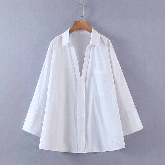 Damen lässige Bluse mit weitem Schnitt und praktischer Brusttasche Fudus