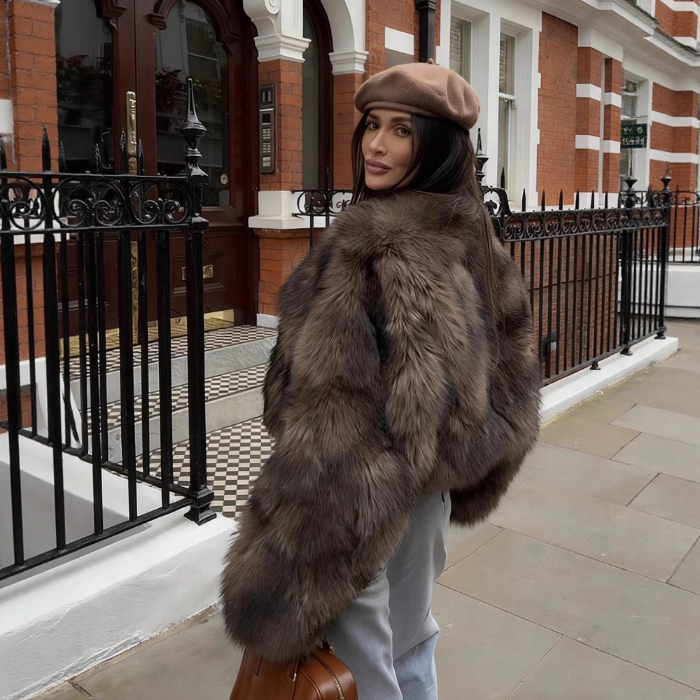 Damen Kuschelige Kunstfelljacke mit weiten Ärmeln Fudus