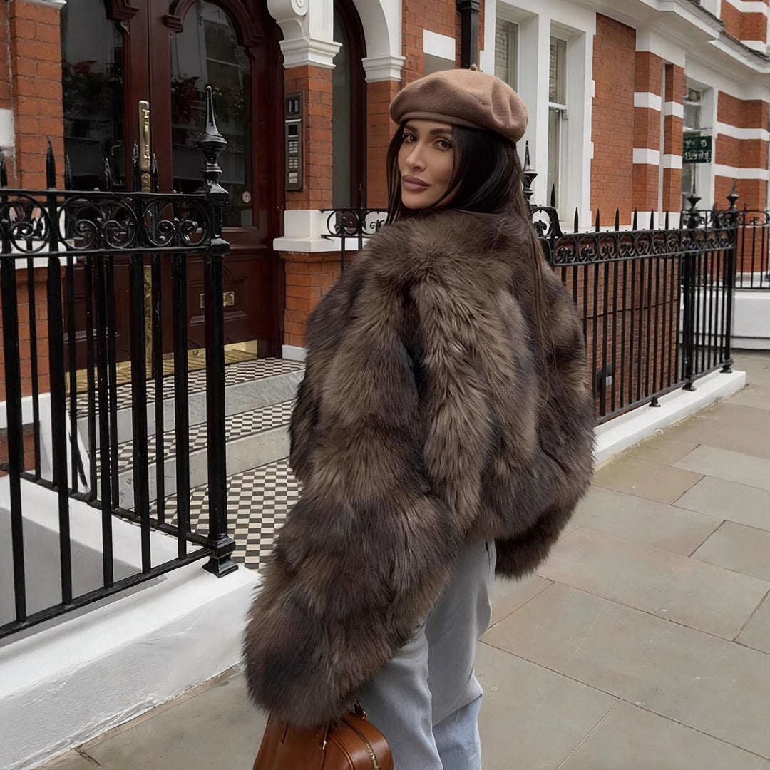 Damen Kuschelige Kunstfelljacke mit weiten Ärmeln Fudus