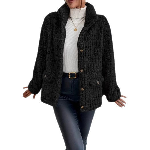 Damen Kuschelige Fleecejacke mit aufgesetzten Taschen Fudus