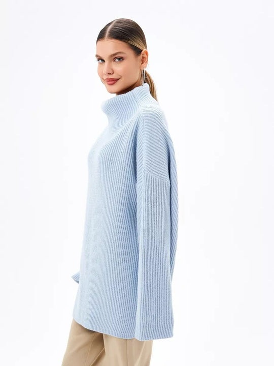 Damen Grobstrick Pullover mit hohem Rollkragen und lässigem Schnitt Fudus