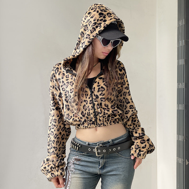 Damen modischer Marquis-Stil Hoodie mit Leopardenmuster Fudus