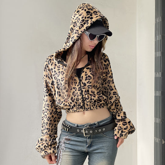 Damen modischer Marquis-Stil Hoodie mit Leopardenmuster Fudus