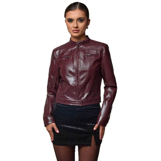 Damen Kurze Kunstlederjacke mit asymmetrischem Schnitt Fudus