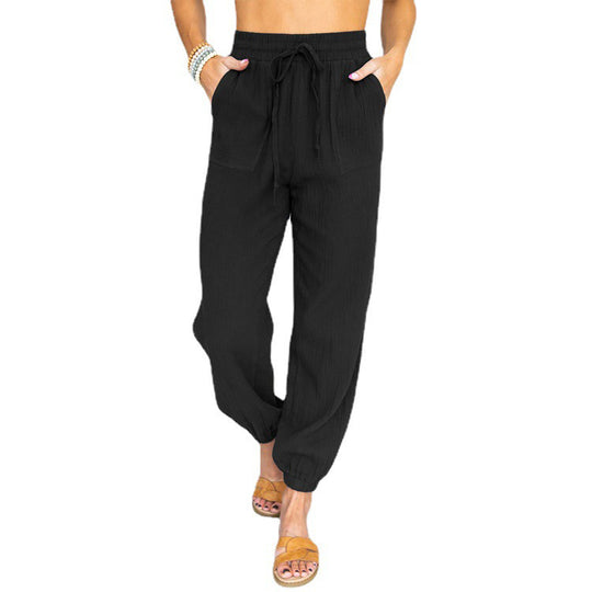 Damen lässige Hose mit elastischem Bund und praktischen Taschen Fudus